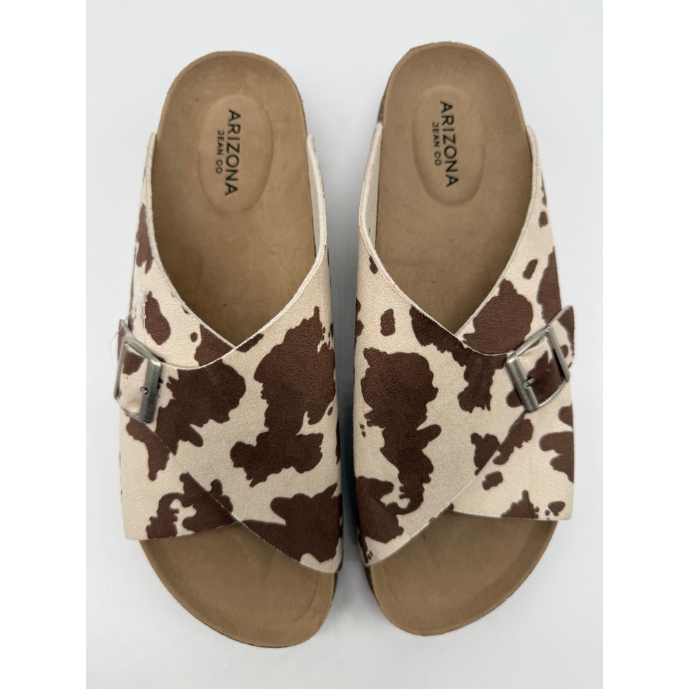 Arizona Jean Co Frida Sandals Womens‎ 11 Brown Cow Print New Buckle Slides